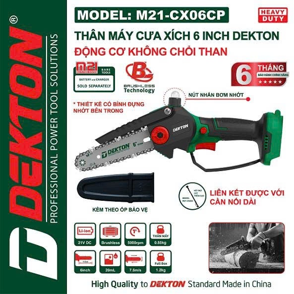 THÂN Máy Cưa Xích Dùng Pin Dekon M21-CS06CP Chính hãng ( chưa kèm pin& sạc)