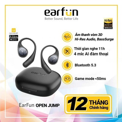 Tai nghe Open Ear Earfun OpenJump âm thanh Hires thời gian nghe 11h kết nối ứng dụng