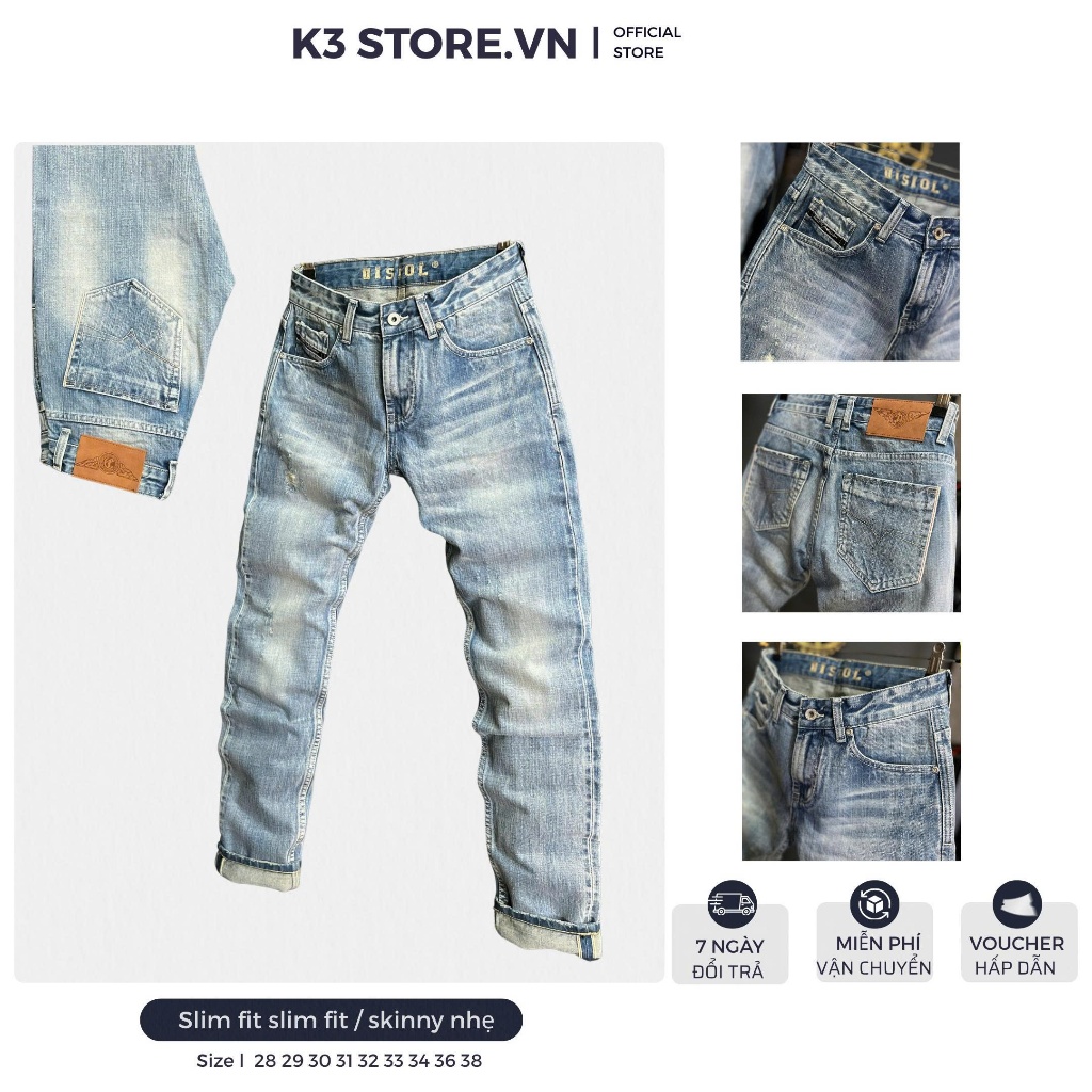[K3 STORE VN] Quần Nam Dài Denim Guangzhou Màu Xanh Bạc Cào Nhẹ Chất Denim Benzin J3937