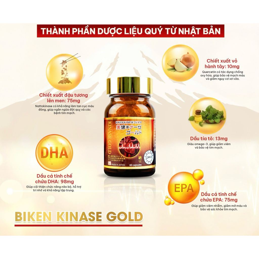 Viên uống biken kinase gold- hộp 60 viên - Nhập khẩu nhật bản
