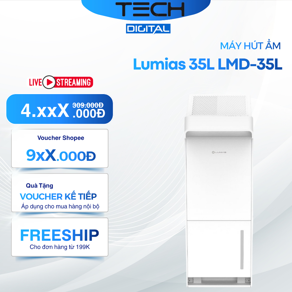 [Hỏa Tốc 2H] Máy Hút Ẩm Lumias 35L LMD-35L - 35L/Ngày 45-80m2 - Kết Nối App Smart Life