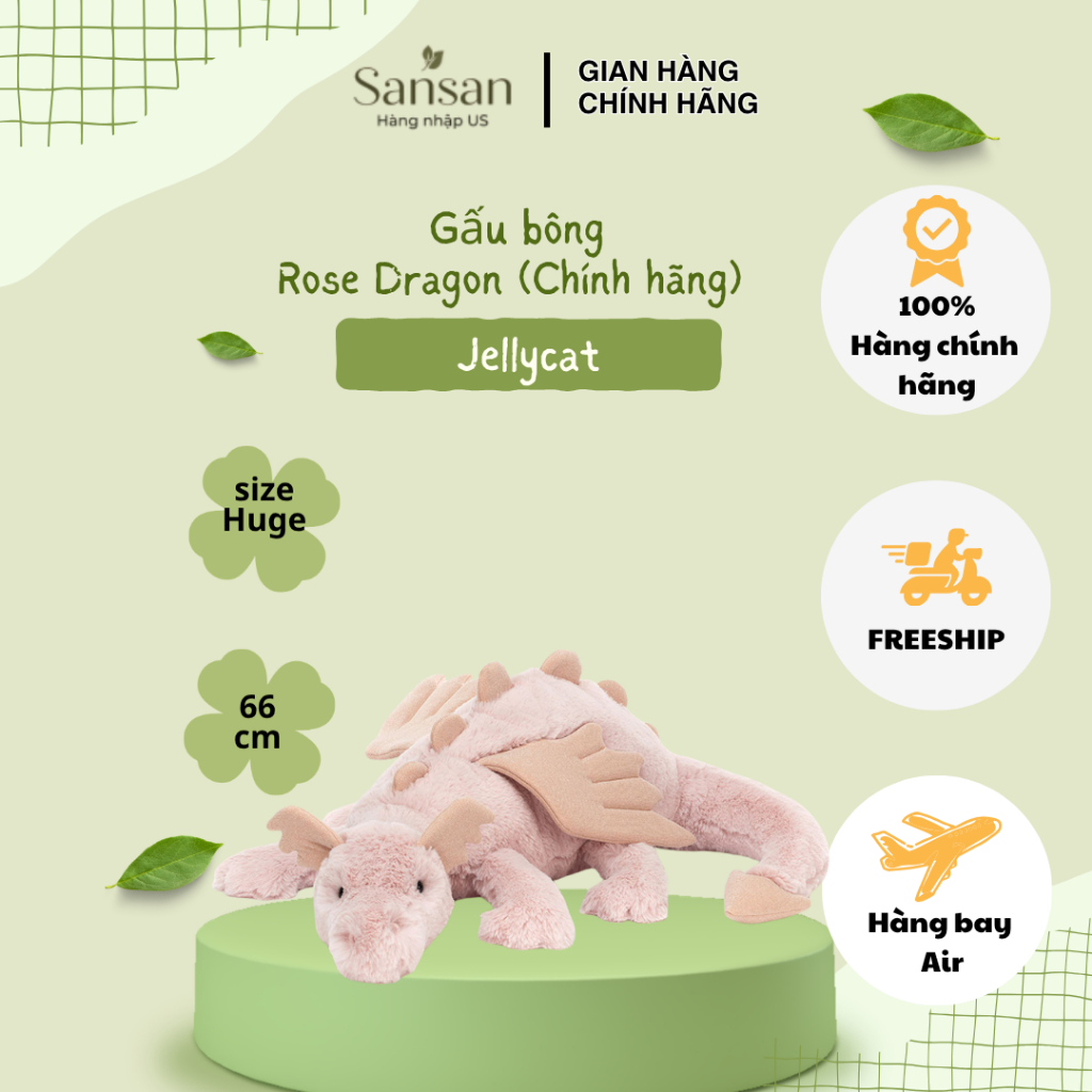 Rồng bông Jellycat Rose Dragon size Huge - Mỹ