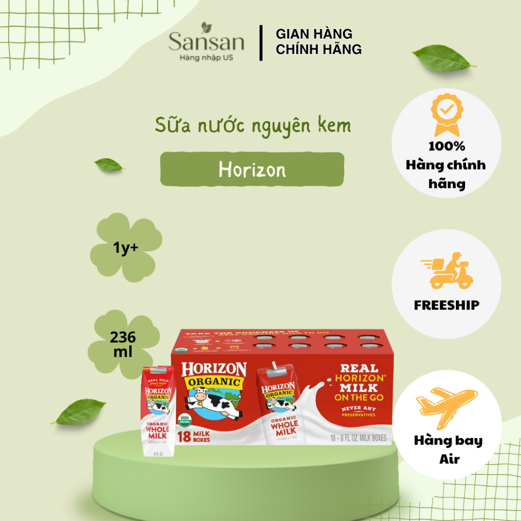 Sữa tươi Horizon Organic Whole Milk của Mỹ thùng 18 hộp