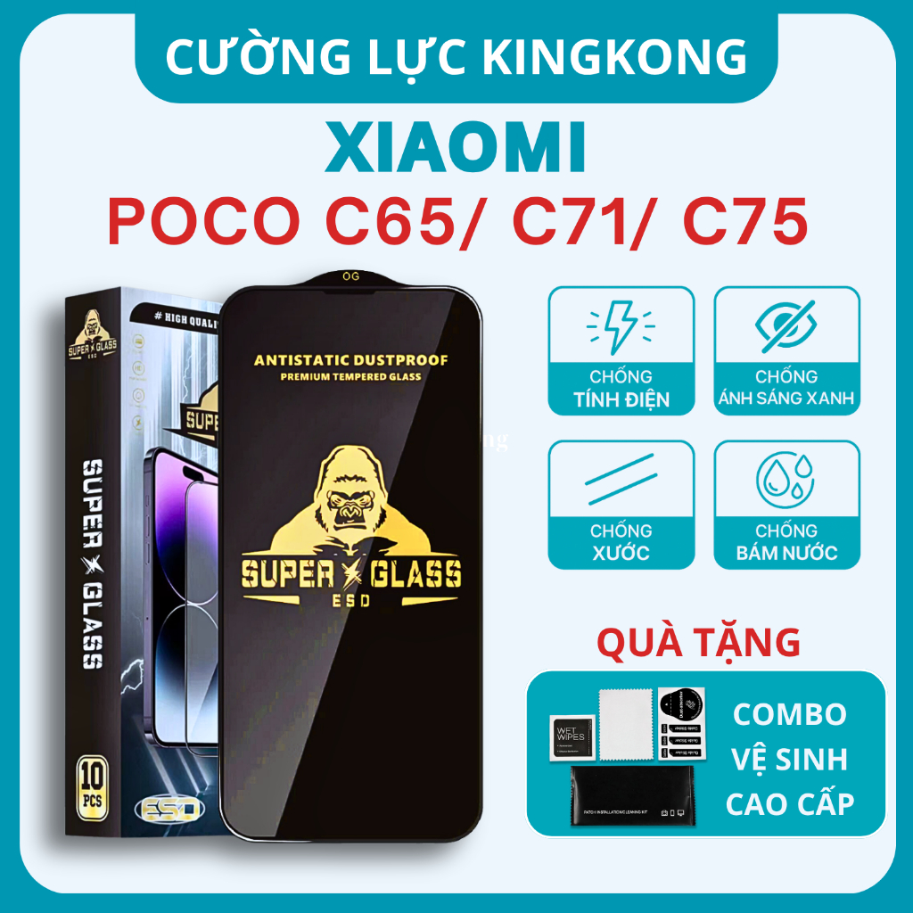 Kính cường lực REDMI POCO C75, POCO C65, POCO C71, POCO C85  Kingkong full màn|Miếng dán màn hình