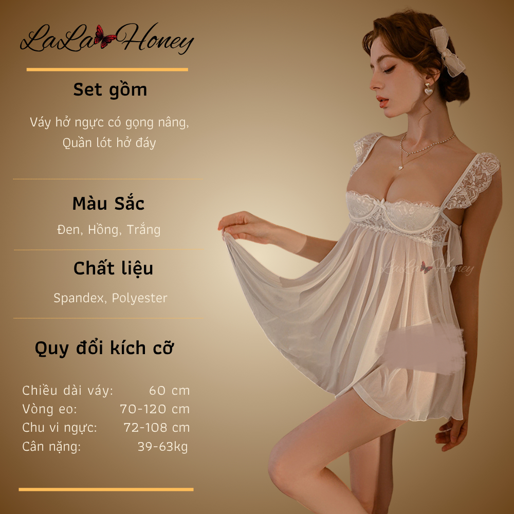 Váy Ngủ Ren Xuyên Thấu Có Gọng Nâng Ngực Gợi Cảm, Đầm Ngủ Xuyên Thấu Không Cần Cởi V156 - LaLaHoney | BigBuy360 - bigbuy360.vn
