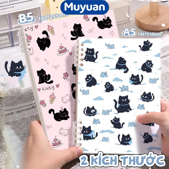 Sổ Còng B5 Muyuan 120 Trang 80gsm – Họa Tiết Mèo, Bìa PP Chống Nước