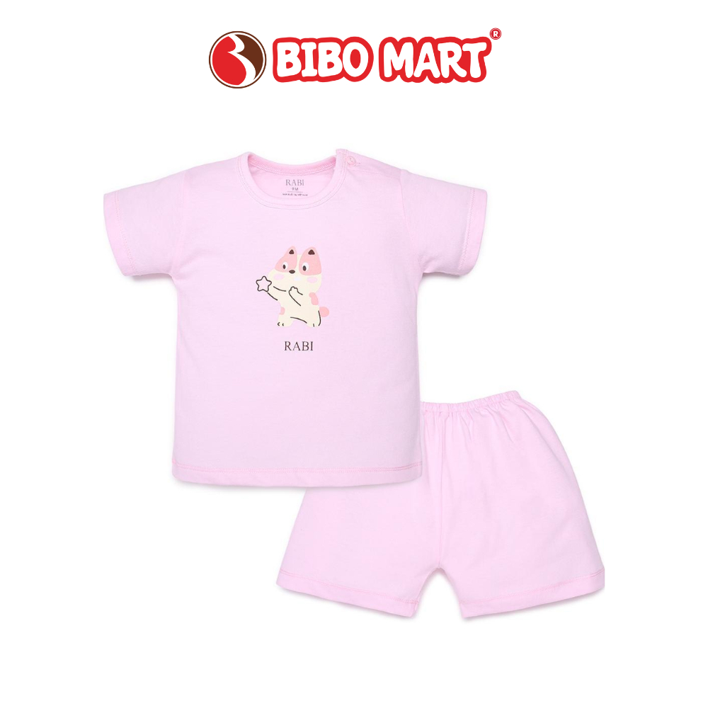 Bộ Cộc Tay Cài Vai Rabi CM30 Màu Hồng Cho Bé - Bibo Mart