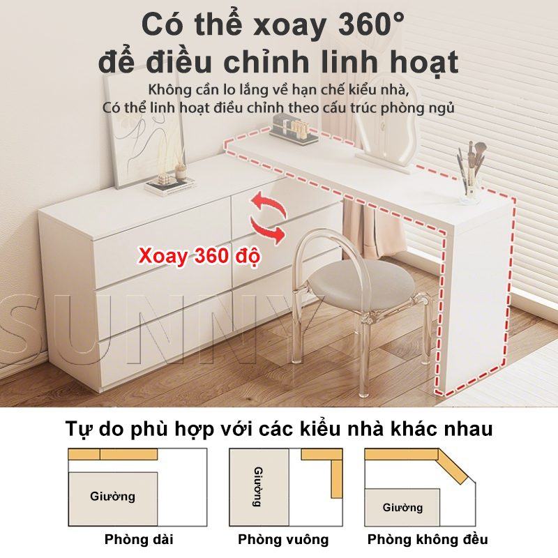 Sunny Bàn Trang Điểm Kết Hợp Tủ Ngăn Kéo 2 trong 1 Thiết Kế Đa Năng 6 Ngăn Lưu Trữ Rộng Rãi | BigBuy360 - bigbuy360.vn