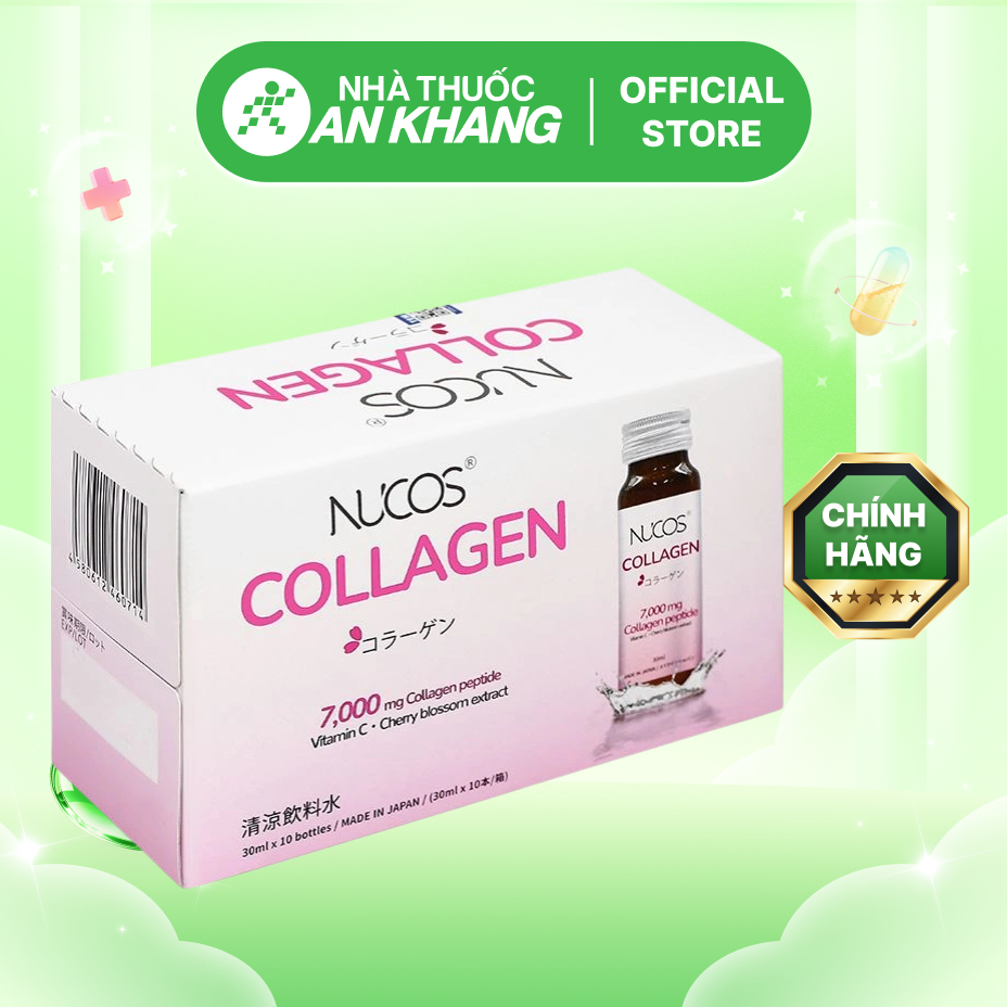 Nước uống Nucos Collagen 7000 bổ sung collagen, giúp da mịn màng hộp 10 chai x 30ml