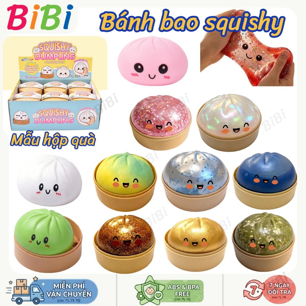 🔥2026 Bánh Bao Squishy Lấp Lánh Đồ Chơi Bóp Mochi Xả Stress Siêu Mềm 💖 BiBi…