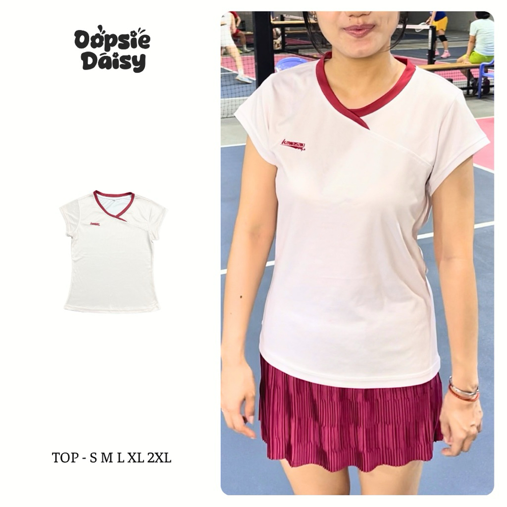 [Form Nữ] Áo cầu lông, pickleball, thể thao kawasaki be đỏ đô