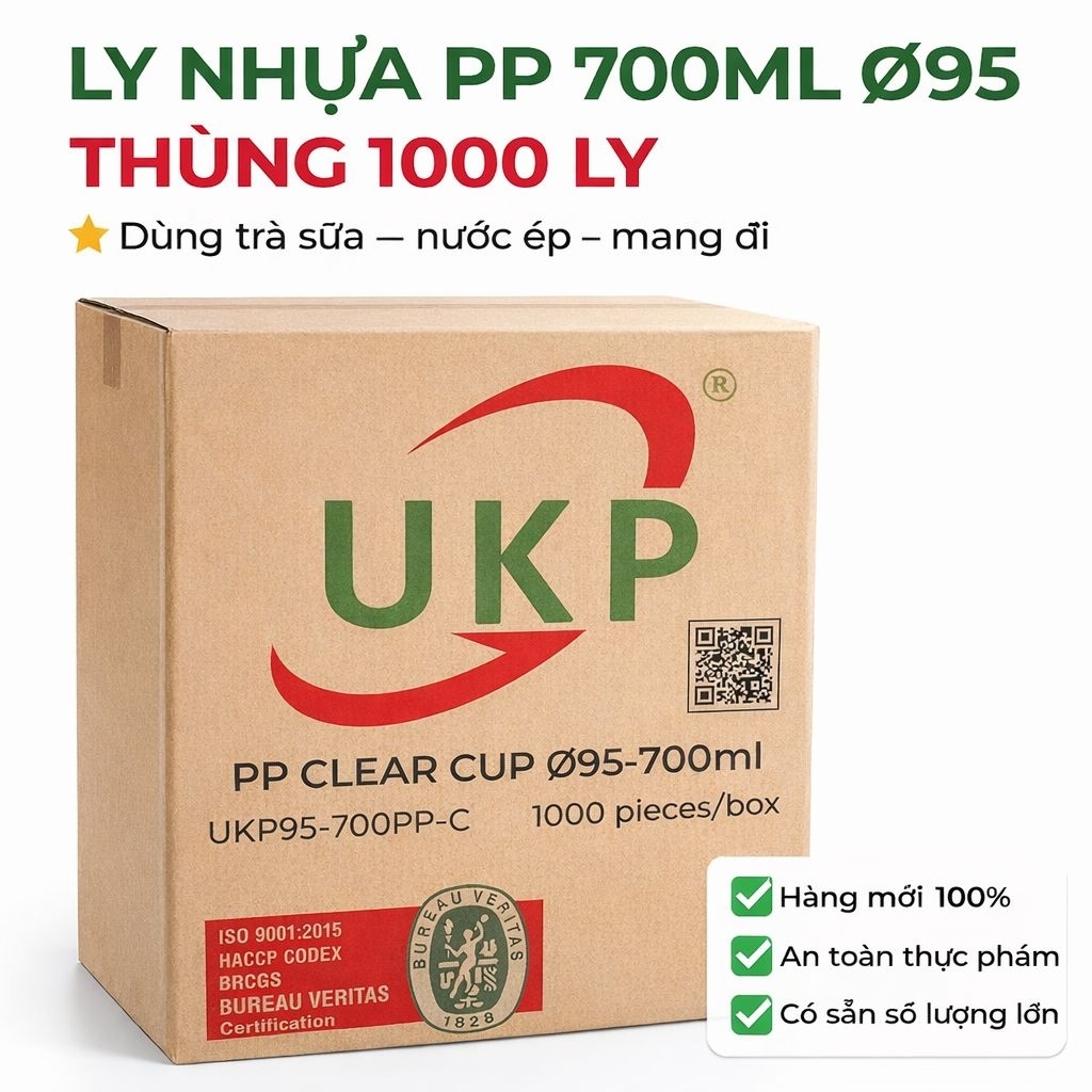 Sỉ 1000 LY NHỰA PP 700ML UKP Ø95 –(700ml Đen) LOẠI DÀY VỪA | THÙNG 1000 LY (không kèm nắp)