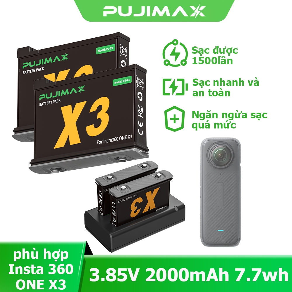 Pin sạc máy ảnh PUJIMAX Insta360 X3 2000mAh pin thay thế dung lượng cao cho camera Insta360 ONE X3