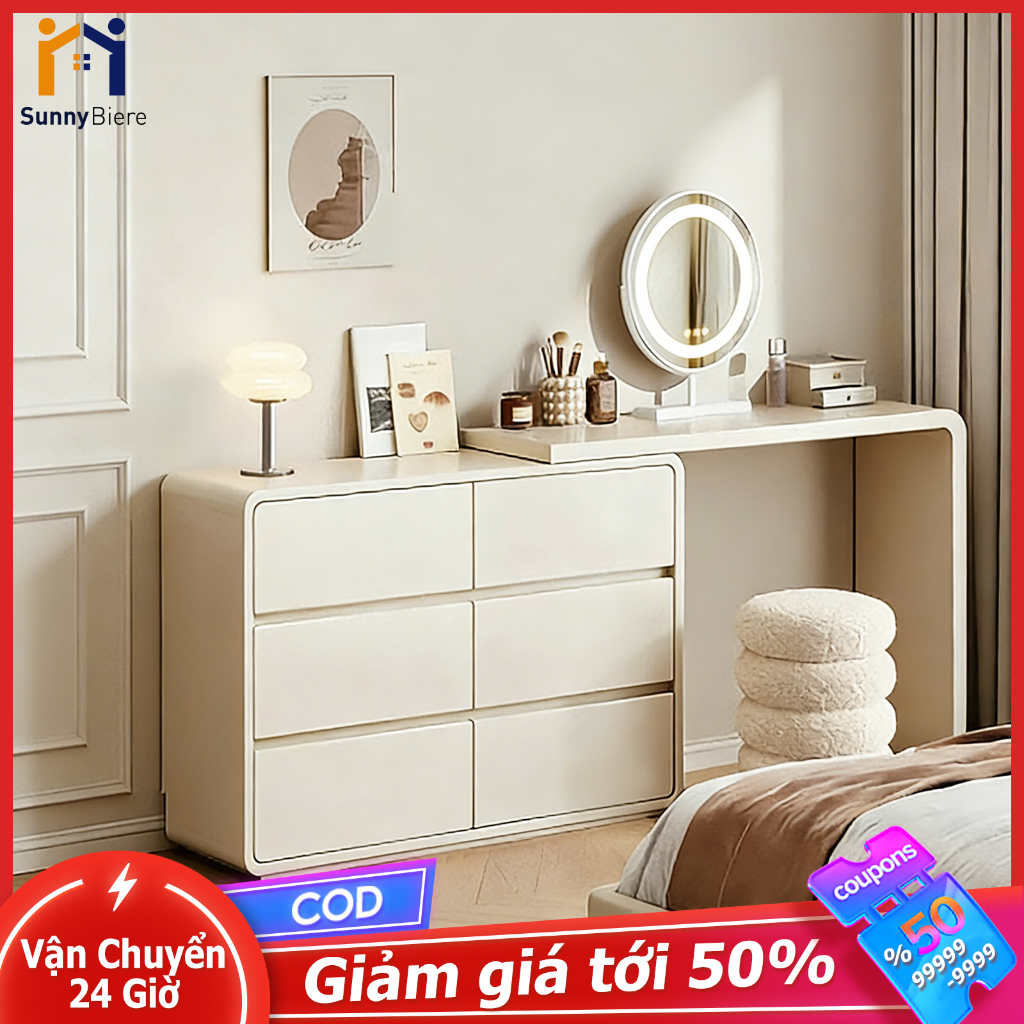 Sunny Bàn Trang Điểm Kết Hợp Tủ Ngăn Kéo 2 trong 1 Thiết Kế Đa Năng 6 Ngăn Lưu Trữ Rộng Rãi
