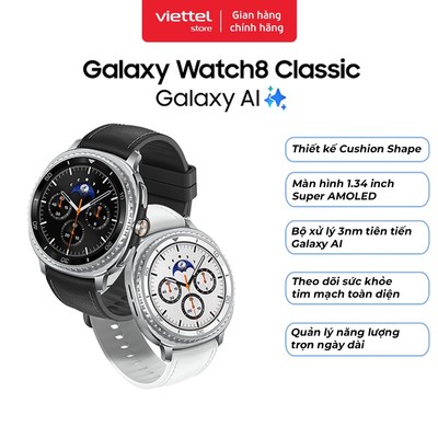 Đồng Hồ Thông Minh Samsung Galaxy Watch8 Classic Bluetooth 46mm|Màn hình1.34"|Thiết Kế Cushion Shape