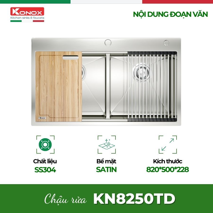 Chậu Rửa Bát Konox Workstation – Topmount Sink KN8250TD Chống Ồn, Bền Đẹp