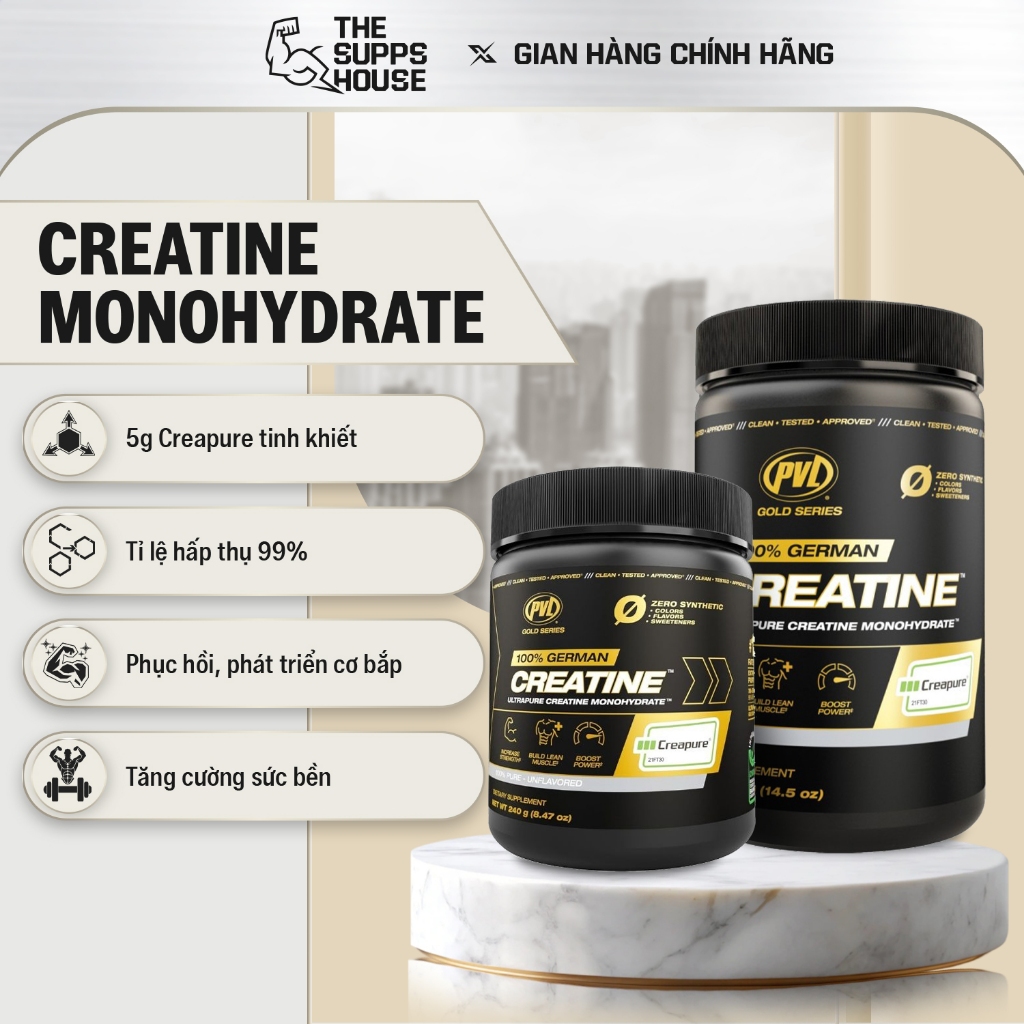 Bột tăng sức mạnh PVL 100% German Creatine Creapure tinh khiết, hấp thụ tối đa