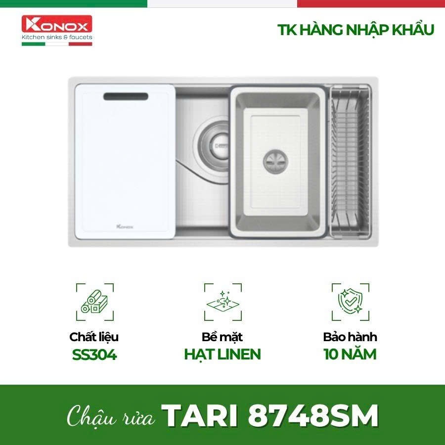 Chậu Rửa Bát Konox Tari 8748SM - Chậu Rửa Bát 2 Hố Lệch Inox