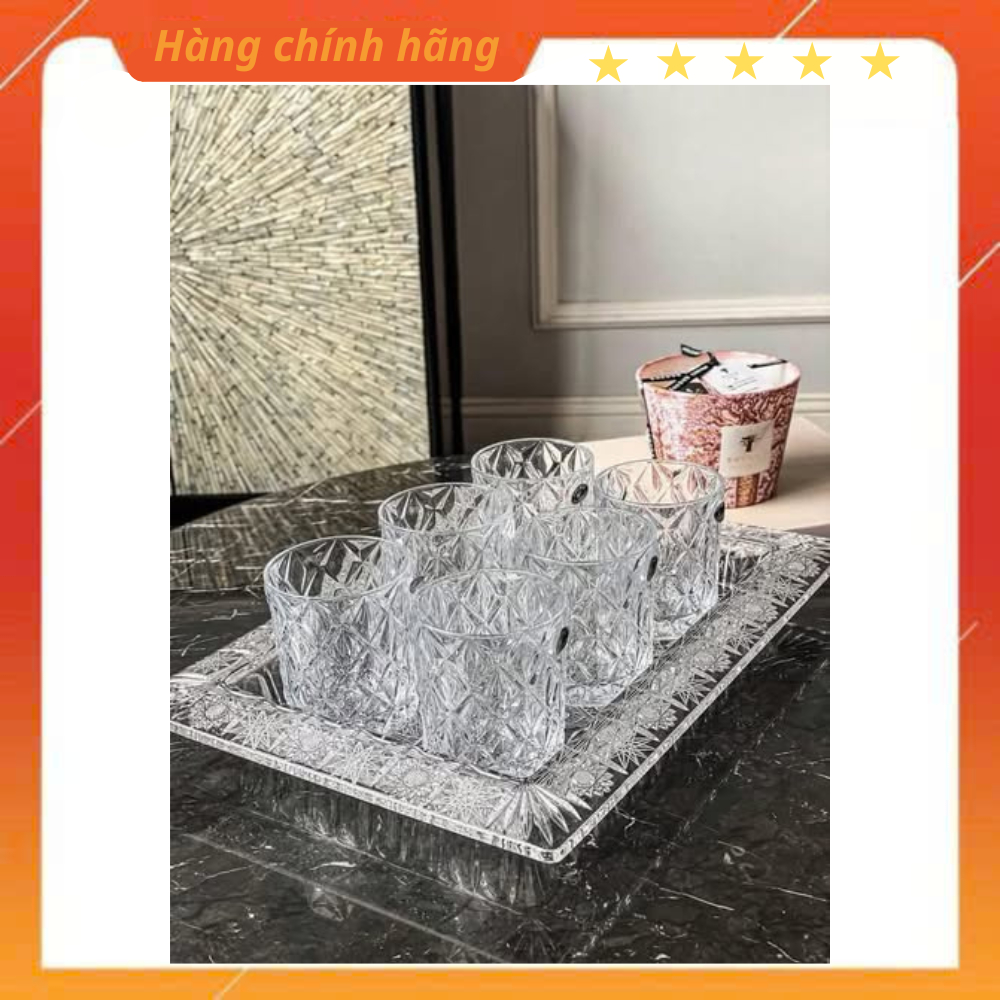 Combo khay chữ nhật Bohemia Crystal M57 + Bộ 6 cốc Bohemia Memphis 300ML