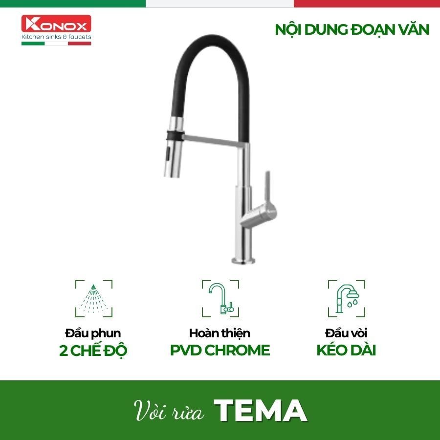 Vòi Rửa Chén Konox Tema – Sang Trọng Phù Hợp Mọi Chậu Rửa