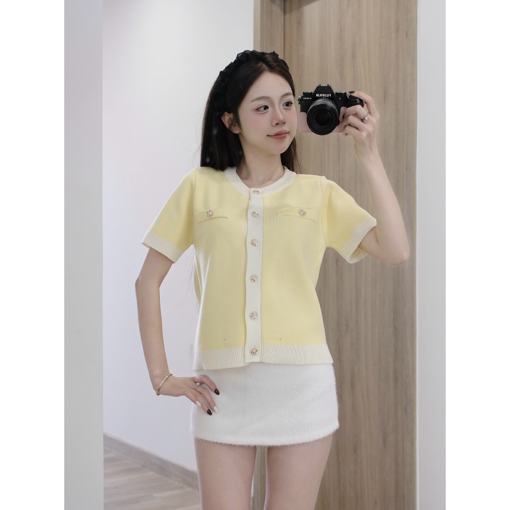HTIQUE - SOFT SEASON mở bán Áo len dệt kim hai màu, Áo len dệt kim kiểu nữ phối viền trang nhã nhẹ nhàng LA45 | BigBuy360 - bigbuy360.vn