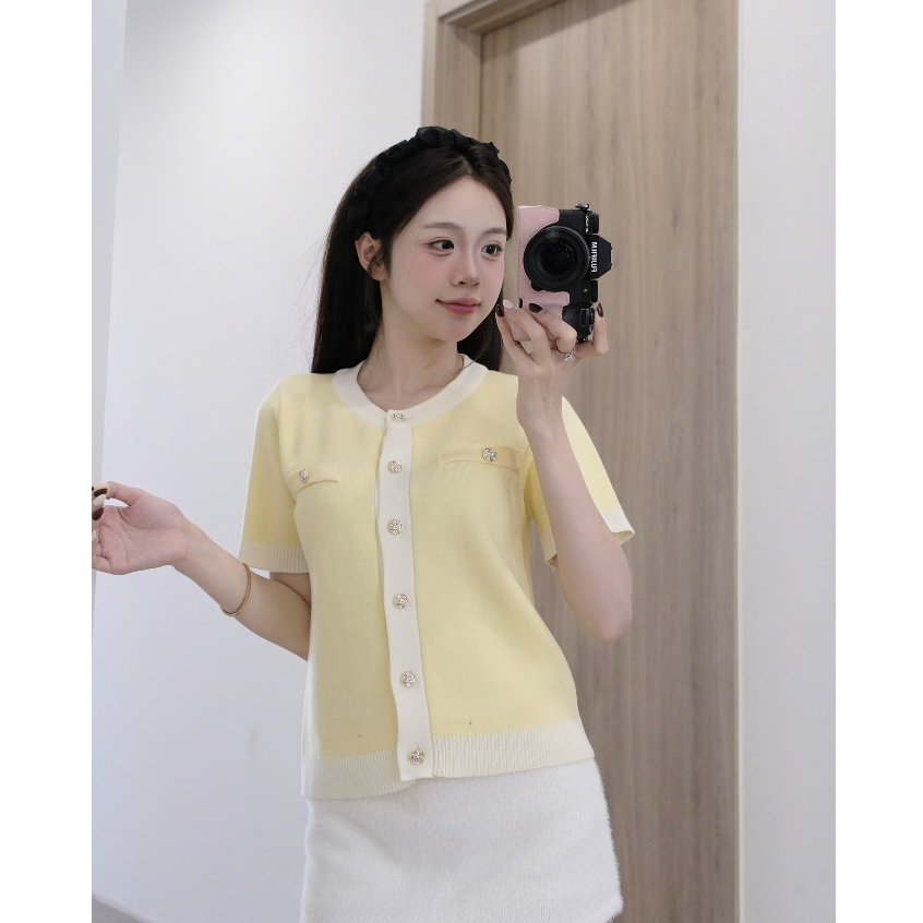 HTIQUE - SOFT SEASON mở bán Áo len dệt kim hai màu, Áo len dệt kim kiểu nữ phối viền trang nhã nhẹ nhàng LA45 | BigBuy360 - bigbuy360.vn