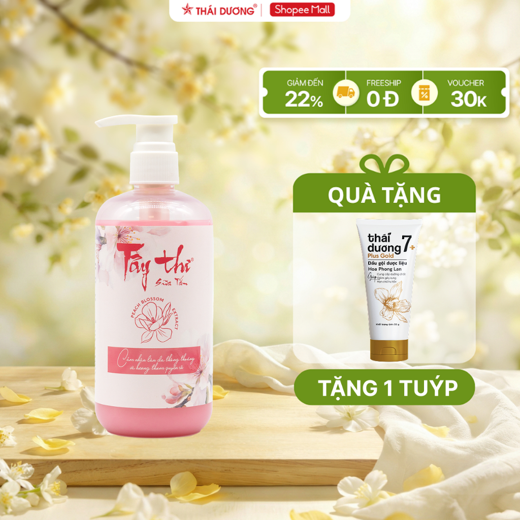 Combo  Sữa tắm Tây Thi 200ml/500ml  hoa đào giảm mụn lưng, ngực, làm sạch da tặng tuýp quà Thái Dương 7 plus 50ml_ST