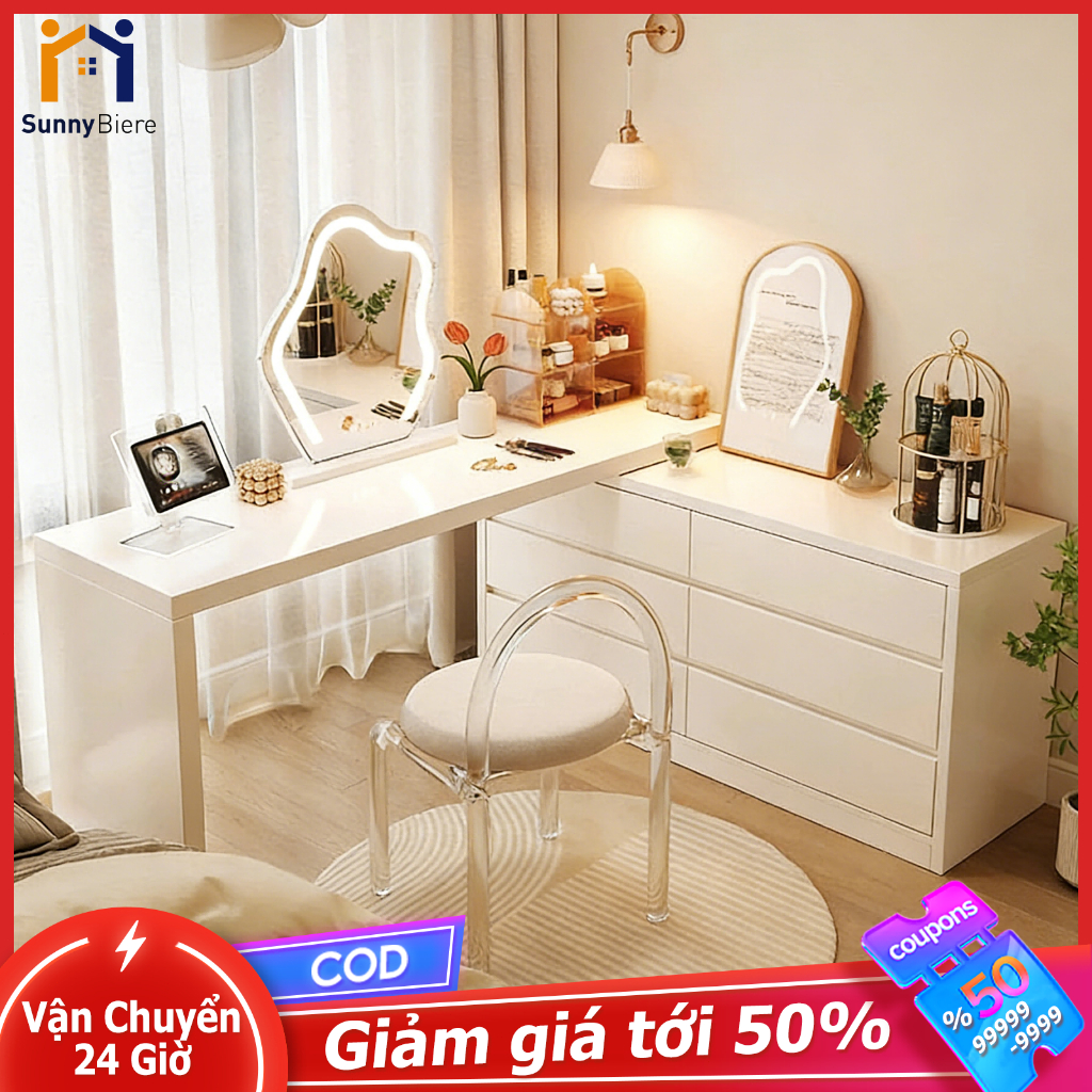 Sunny Bàn Trang Điểm Tủ Gỗ SUNNY Chữ L Kéo Dài Xoay 360 Tự Do Đổi Góc Mặt Dày 25mm Đa Năng | BigBuy360 - bigbuy360.vn