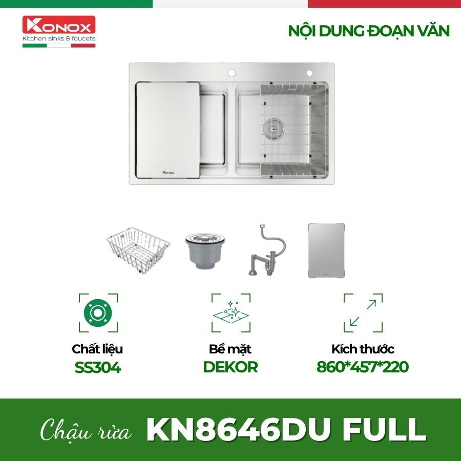 Chậu Rửa Bát Konox KN8646DU Dekor – Undermount Sink, Thiết Kế Hiện Đại, Dễ Vệ Sinh