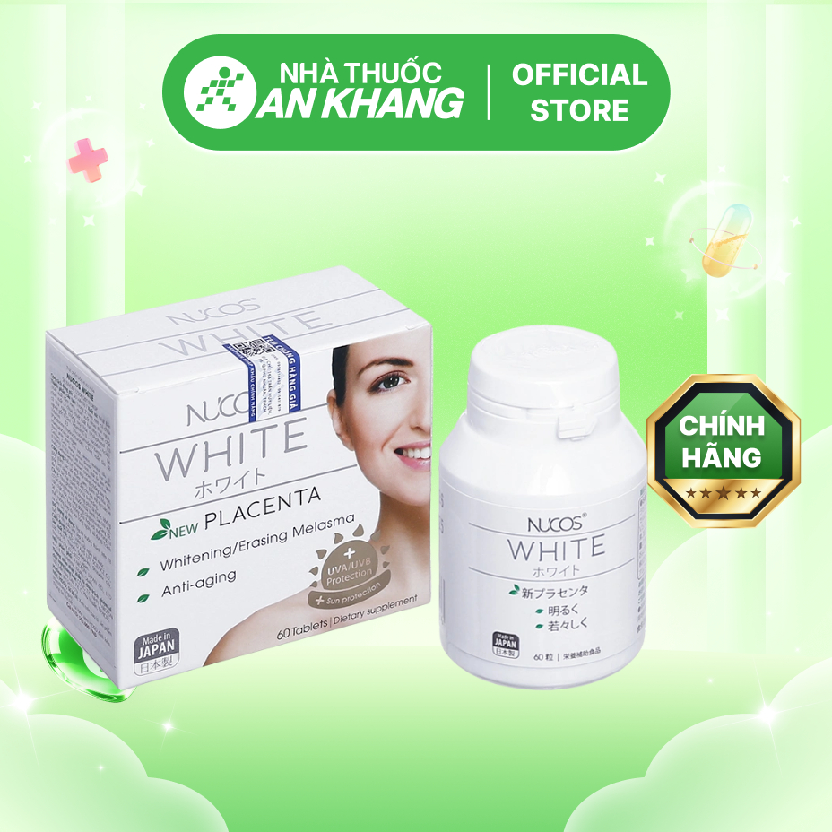 Nucos White New Placenta hỗ trợ trắng da, giảm nám hộp 60 viên