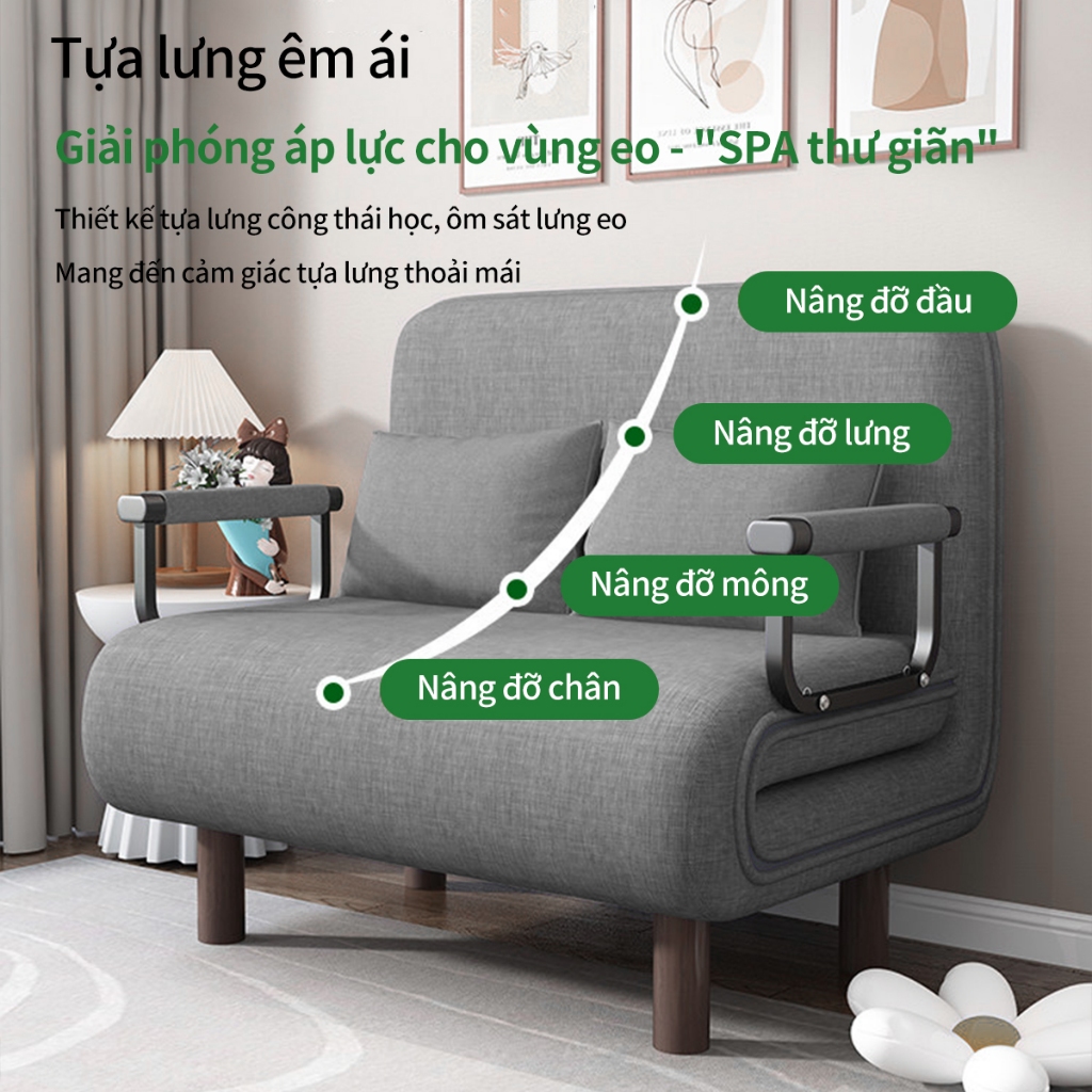 [Đa Năng Gấp Gọn] Sofa Giường Xám-Phòng Khách, Phòng Ngủ Thoải Mái Ngồi Nằm, Tặng Gối Tựa | BigBuy360 - bigbuy360.vn