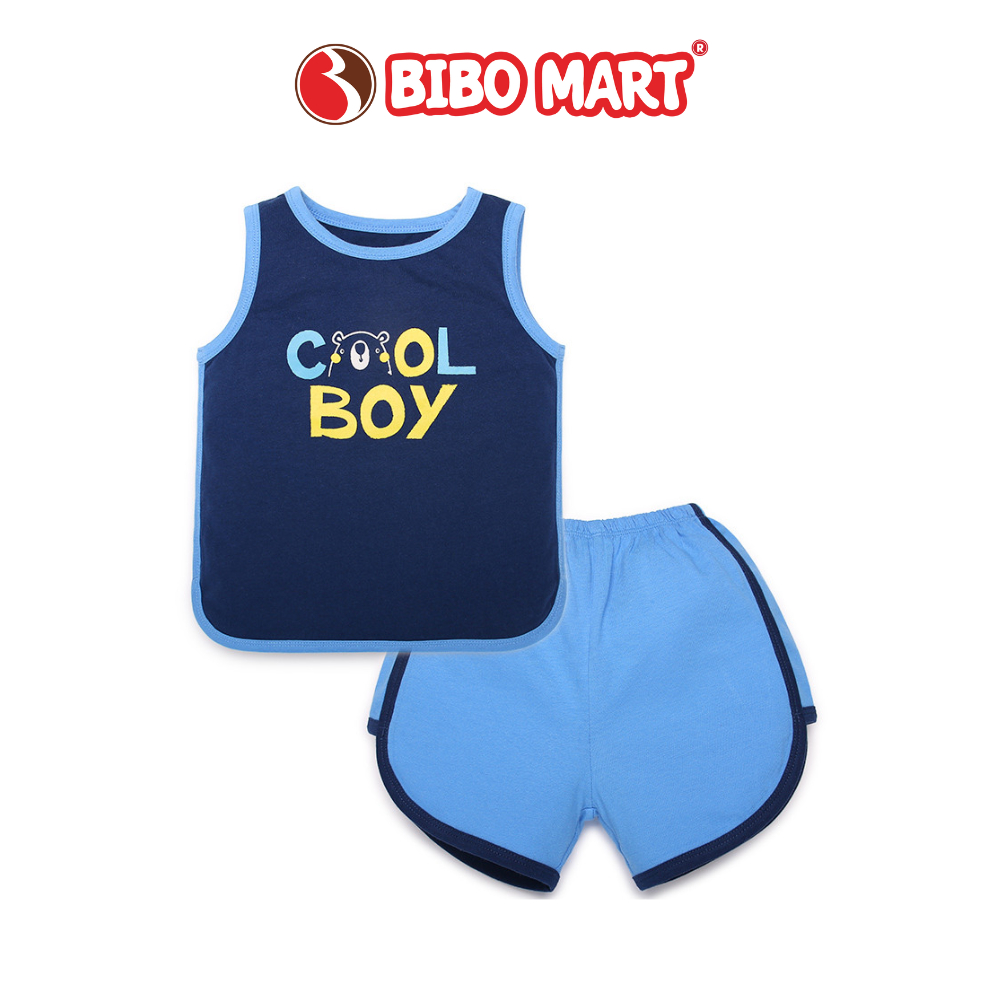 Bộ Sát Nách Bé Trai Chong Chóng CM30 Màu Xanh Than In Hình Gấu - Bibo Mart