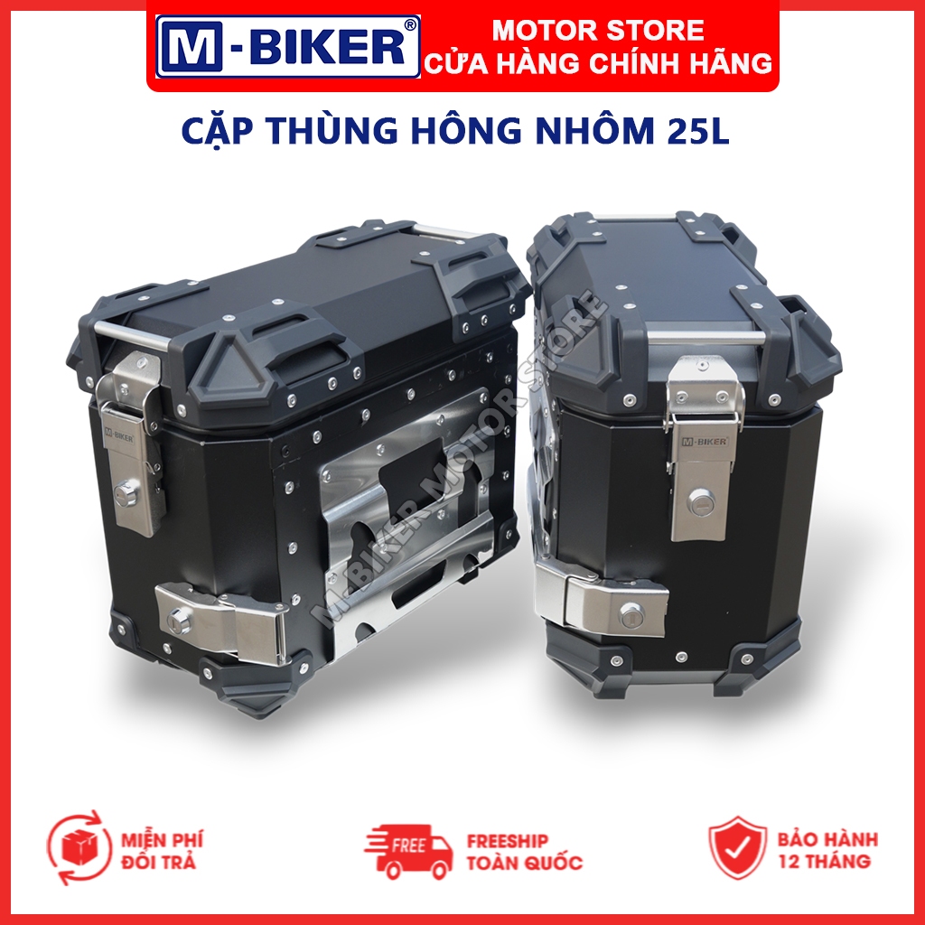 Cặp thùng hông 25L, Cặp thùng hông nhôm gắn xe máy xe moto, thùng hông 25L chính hãng MBIKER
