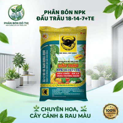 Phân Bón NPK Đầu Trâu 18-14-7+TE – Tăng Chồi, Ra Rễ Mạnh,Tăng Năng Suất (chia từ bao 25kg)