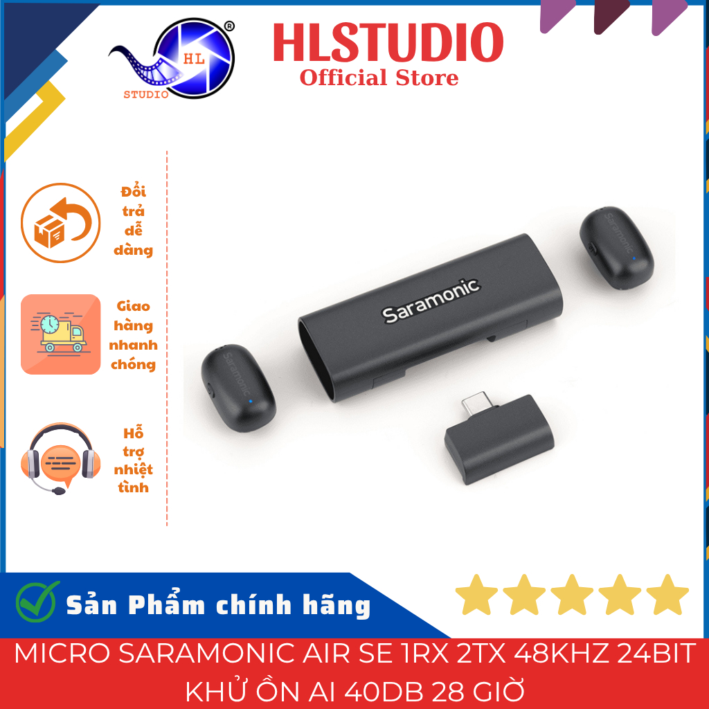 Micro Saramonic Air SE 1RX 2TX 48Khz 24Bit Khử Ồn AI 40dB 28 Giờ HL Studio