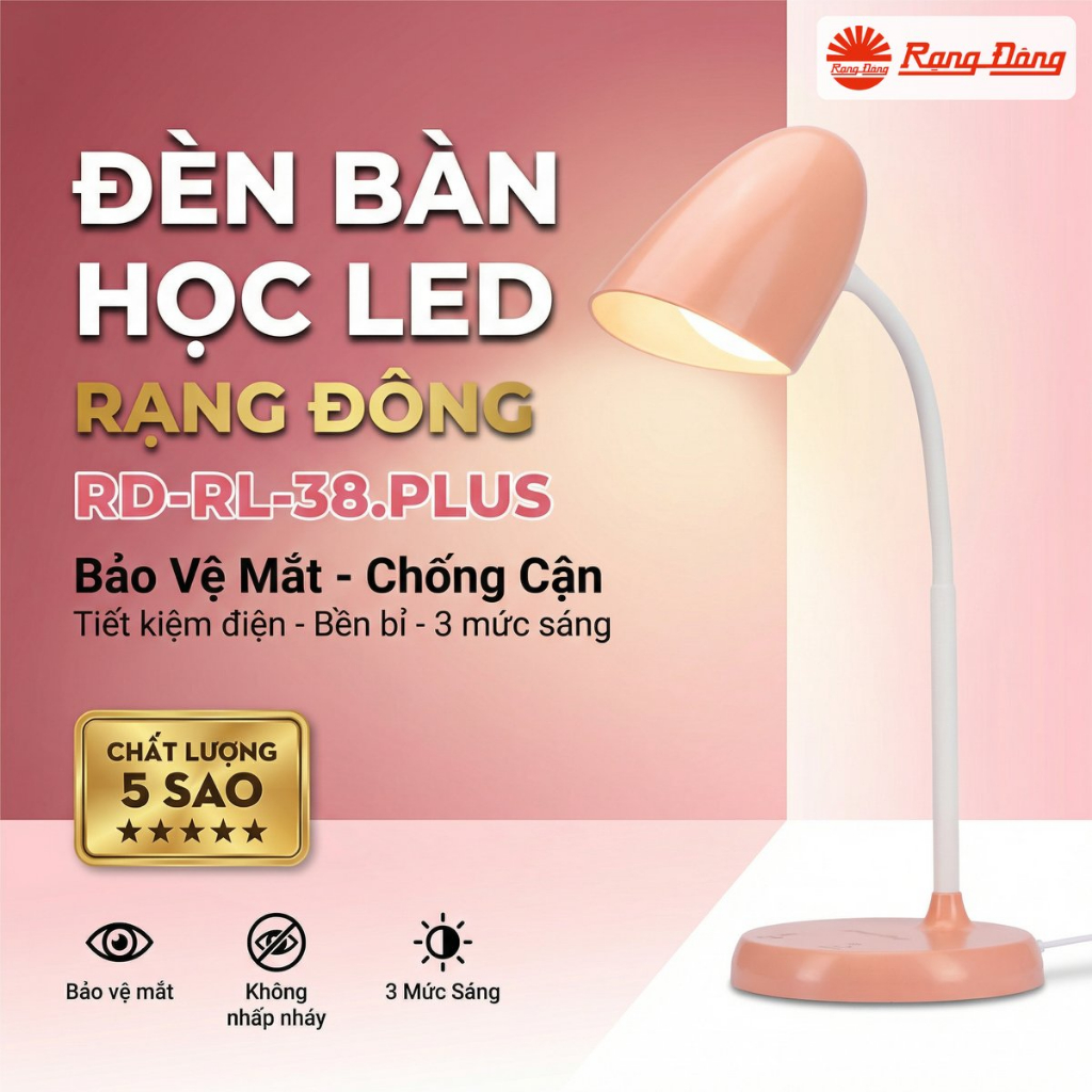 Đèn Học LED Chống Cận Rạng Đông RD-RL-38.PLUS - Bảo Vệ Thị Lực - Cần Uốn Dẻo 360°