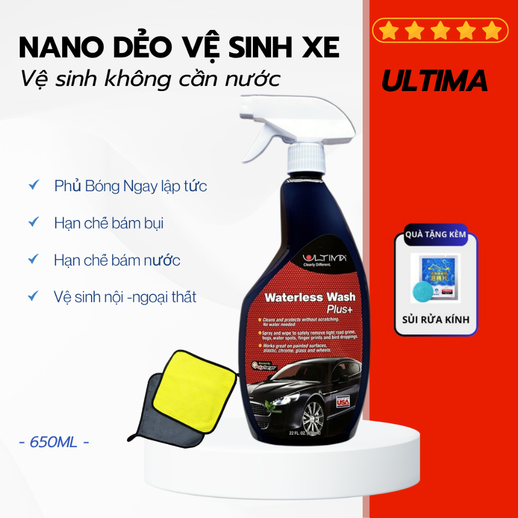 Xịt Nano Dẻo Ultima Vệ Sinh Kính sơn xe ghế da taplo, Phủ Bóng hạn chế bám bụi nước mưa