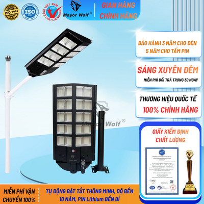Đèn Liền Thể Năng Lượng Mặt Trời Mayor Wolf 300W 400W 500W Lắp Đặt Ngoài Trời Sân Vườn Bảo Hành Chính Hãng 3 Năm