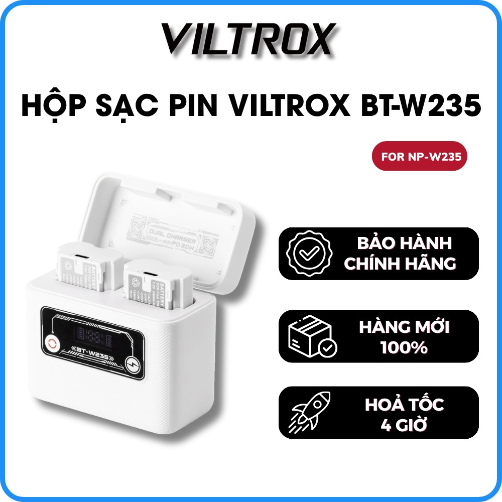 VILTROX BT-W235 - Hộp Sạc Pin FUJIFILM NP-W235, Hộp Sạc Pin Máy Ảnh - Bảo Hành 12 Tháng