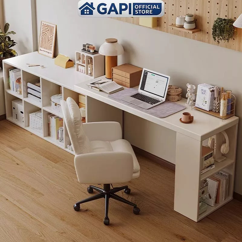 Bàn làm việc kèm giá sách, bàn làm việc chữ L gỗ MDF phủ melamine GAPI - GP368