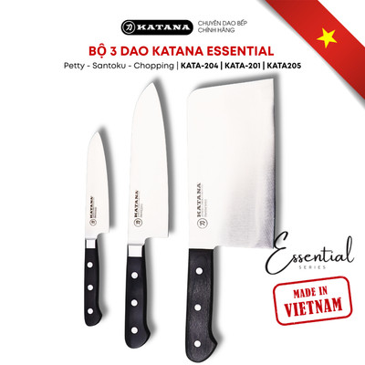 Bộ 3 chiếc dao bếp cao cấp thương hiệu KATANA Essential - Dao chặt - Dao thái - Dao gọt hoa quả - KATA205-201-204
