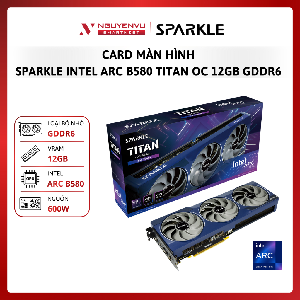 Card Màn Hình SPARKLE Blue Intel Arc B580 TITAN OC 12GB GDDR6 (SB580T-12GOC) - Hàng Chính Hãng