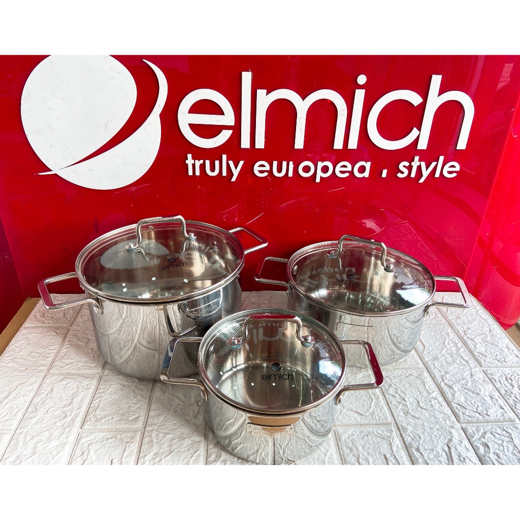 Bộ nồi Inox 3 lớp đáy liền Elmich Trimax classic 2105OL size 16,20,24cm