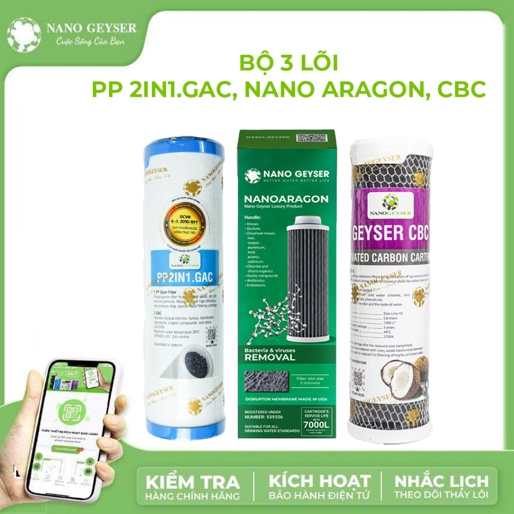 Bộ 3 lõi máy lọc nước Nano Geyser Việt Nam thay thế cho máy  Geyser Ecotar 2