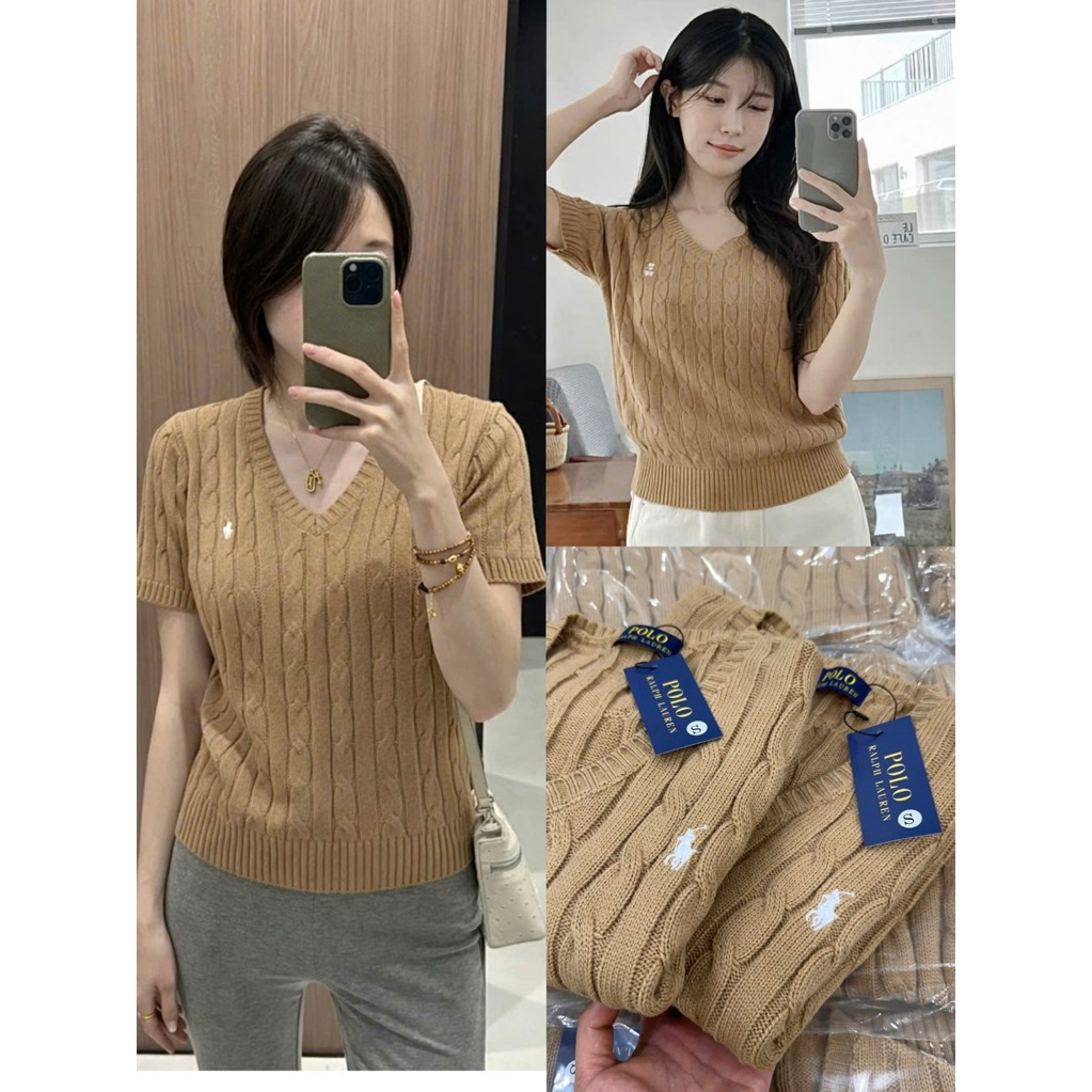 A536-Áo len thừng cộc tay cổ V màu nâu hàng nhà máy đủ tem Kho sỉ Mai Linh | BigBuy360 - bigbuy360.vn