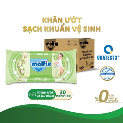 Thùng 24 gói Khăn ướt Molfix Thiên nhiên -Gói 30 miếng_Tiện Lợi, Mềm Mịn