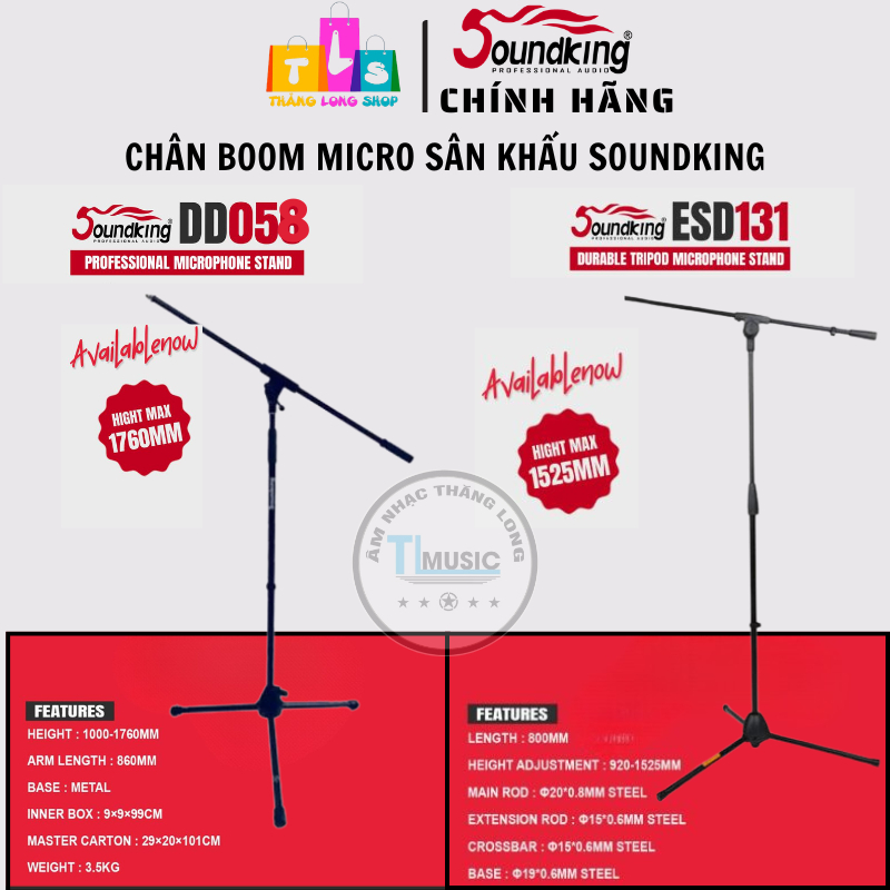 Chân Micro Soundking DD058B ESD131 Tripod Có Boom Điều Chỉnh Cao Giá Đỡ Mic Livestream