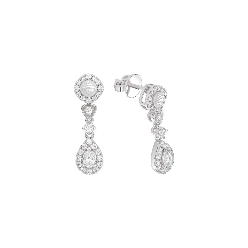 Bông tai kim cương vàng trắng 14K PNJ Timeless Diamond thiết kế sang trọn đẹp mắt xuất sắc tôn vẻ đẹ