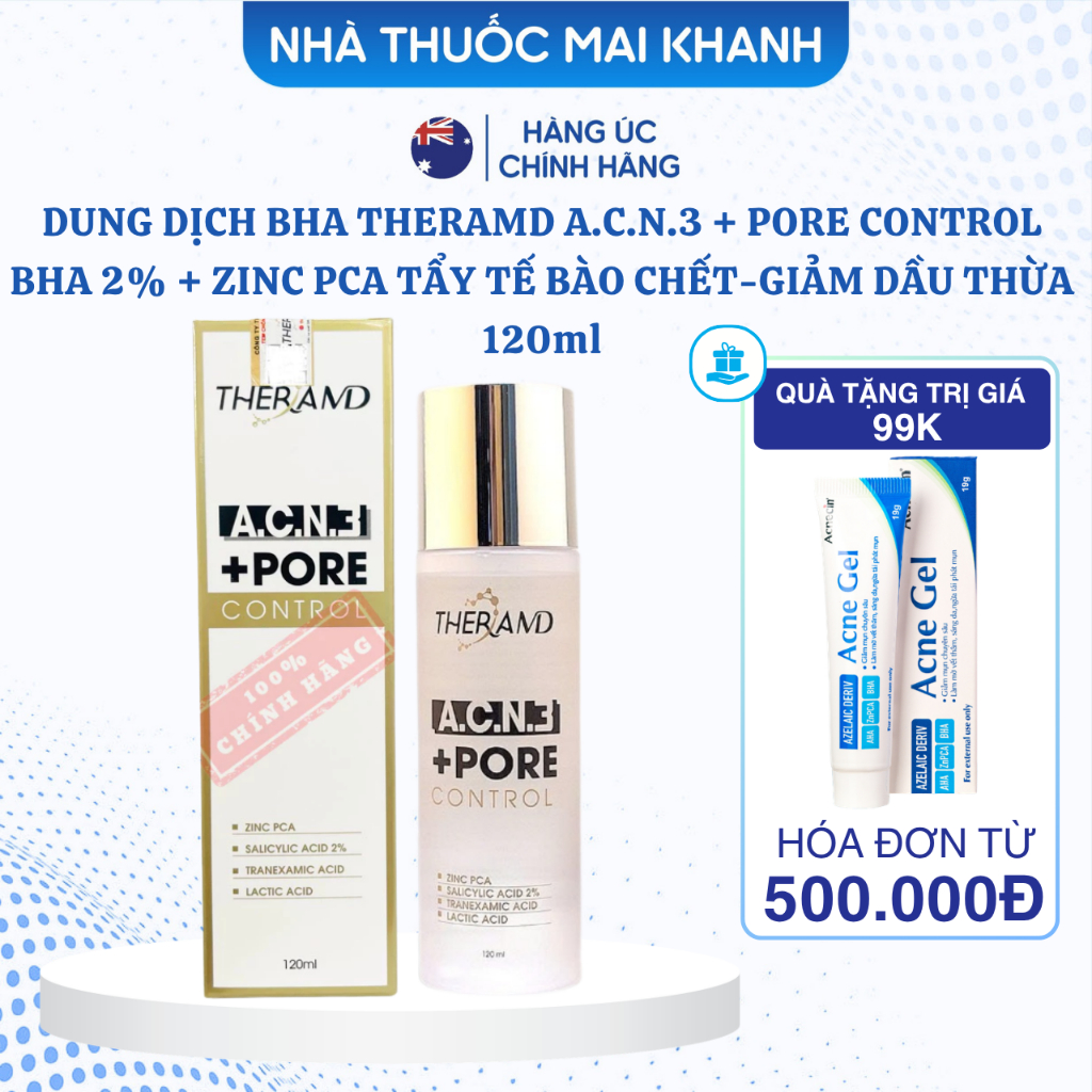 [Chính Hãng] Dung Dịch Tẩy Tế Bào Chết BHA Theramd A.C.N.3+PORE Control BHA 2% & Zinc PCA  120ml