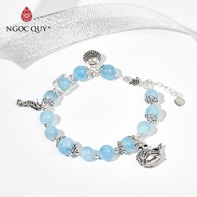Vòng tay đá Aquamarine tự nhiên phối charm - Mẫu VC0284 - Ngọc Quý